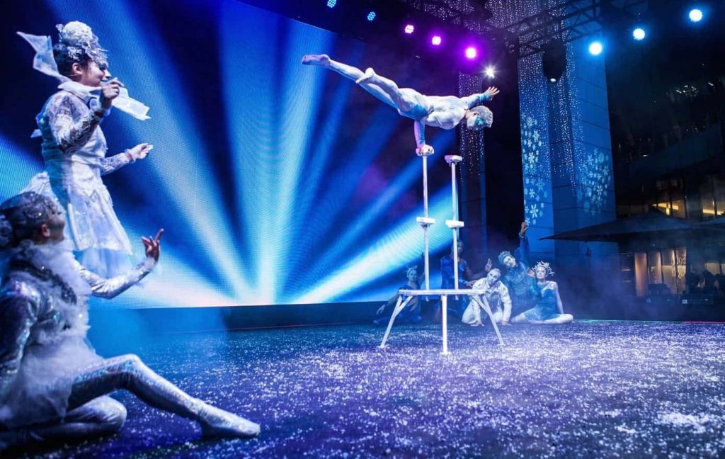 Event agency in Kuwait booked this Winter wonderland stage show for Kuwait event. Available to hire internationally