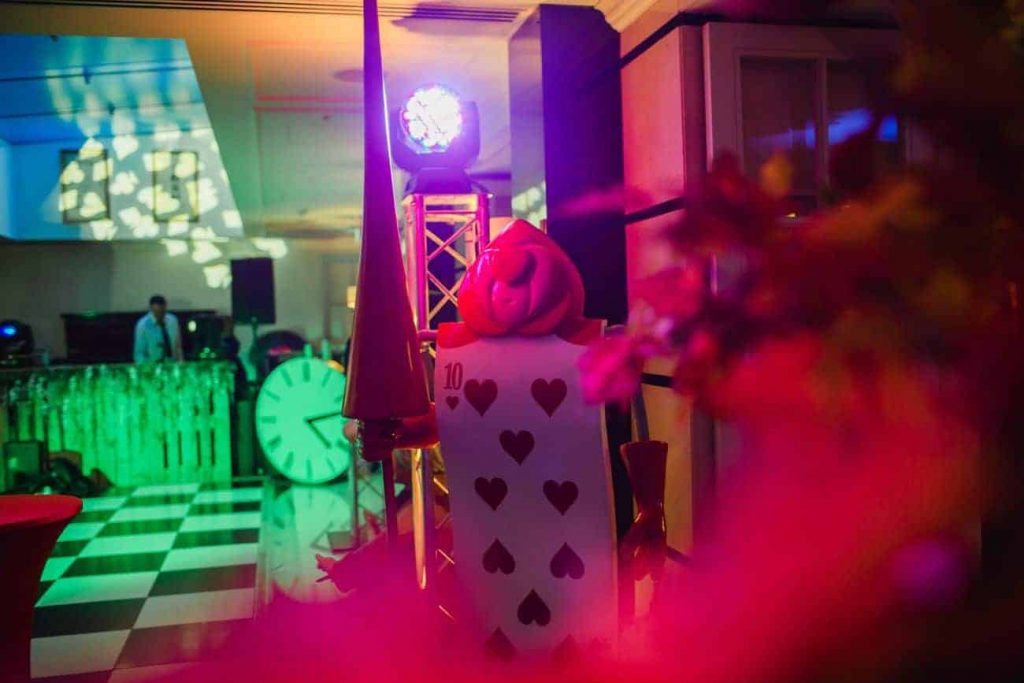Events agency in Jordan Alice in Wonderland props hired as part of our venue transformation service