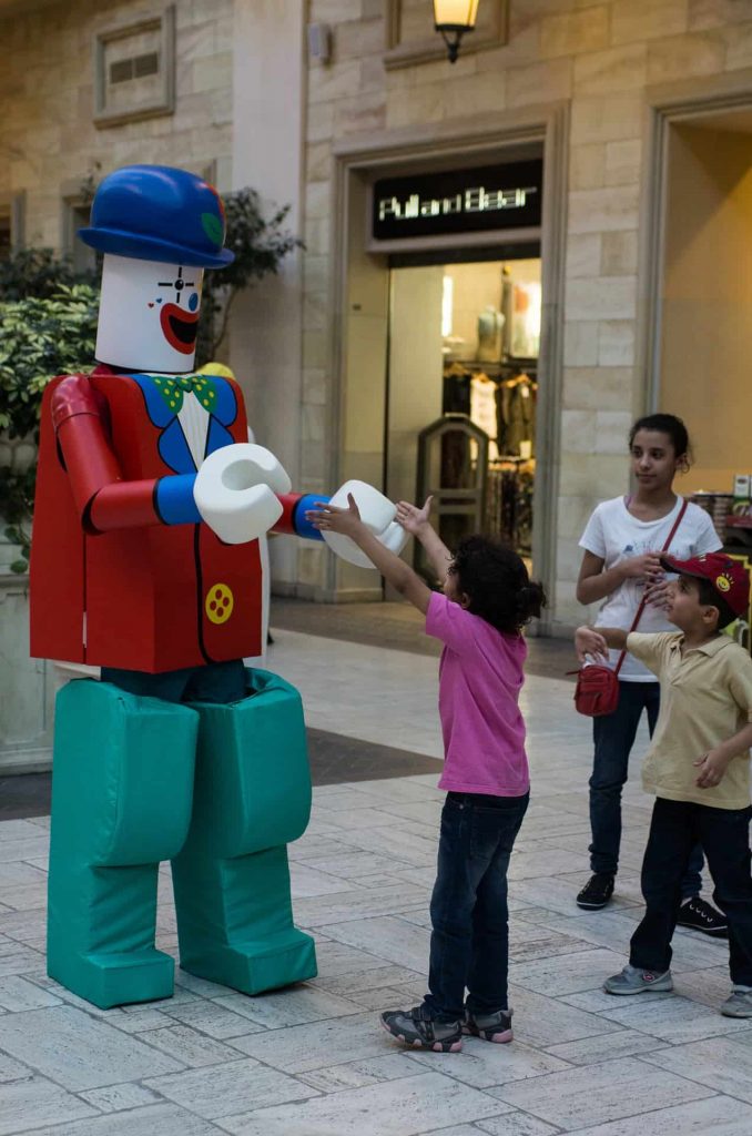 Events agency in Jordan provided giant brick people perfect for children's entertainment at mall attractions and birthday parties