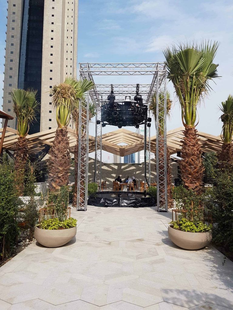 Events Agency in Jordan designed and installed a light-up water stage for musicians to play on whist entertaining guests at a private event.