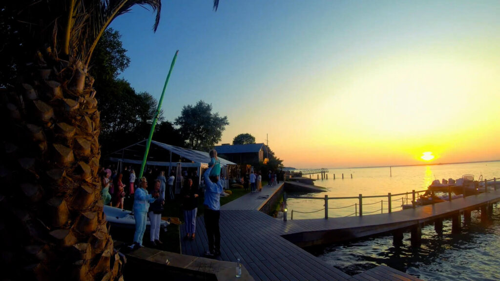 waterfront event location at sunset