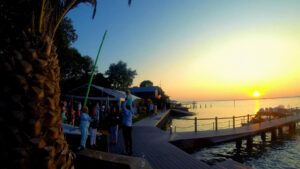 waterfront event location at sunset