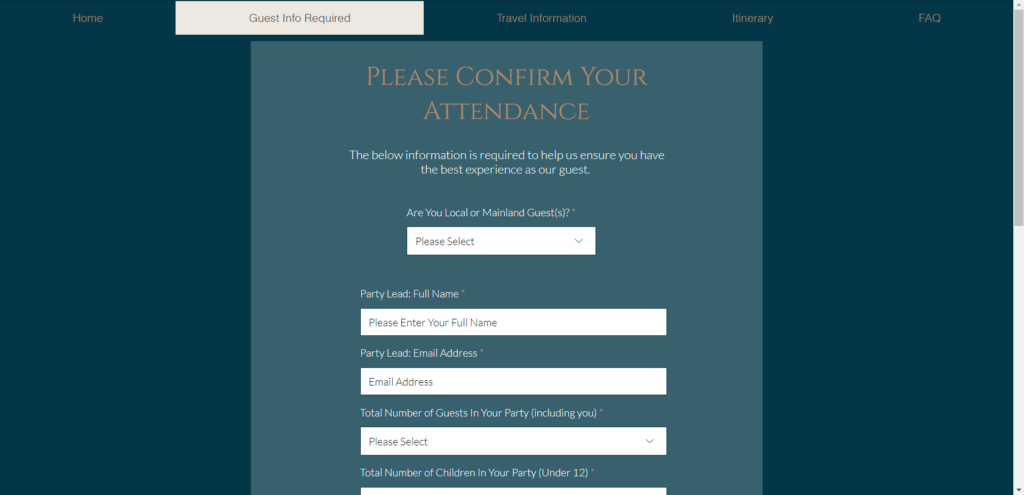 event website we built for guest management