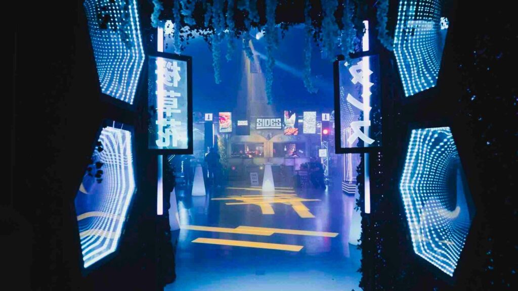 Tokyo themed entrance to a Sidemen Event in shoreditch London managed by Global Events Agency.