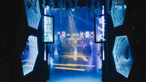 Tokyo themed entrance to a Sidemen Event in shoreditch London managed by Global Events Agency.